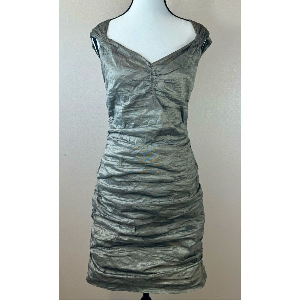 Etcetera Gold Metallic Stretch Crepe Sleeveless Evening Dress Women's Size 4US